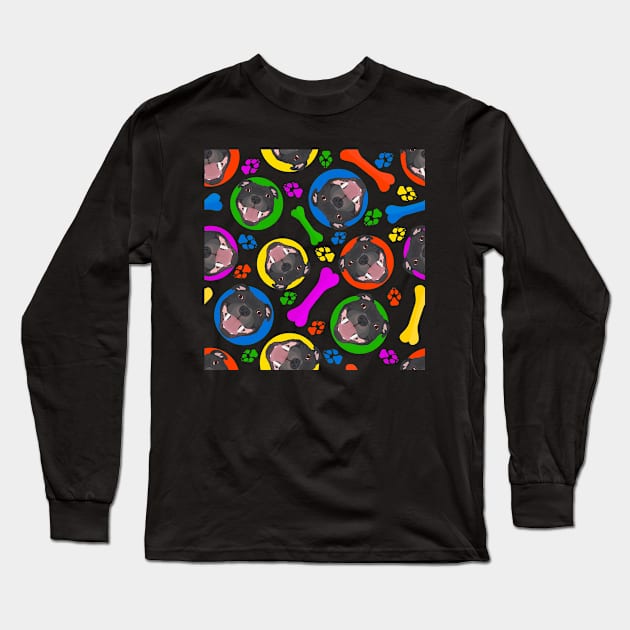 Colorful and playful Staffordshire Bull Terrier Long Sleeve T-Shirt by GreenOptix